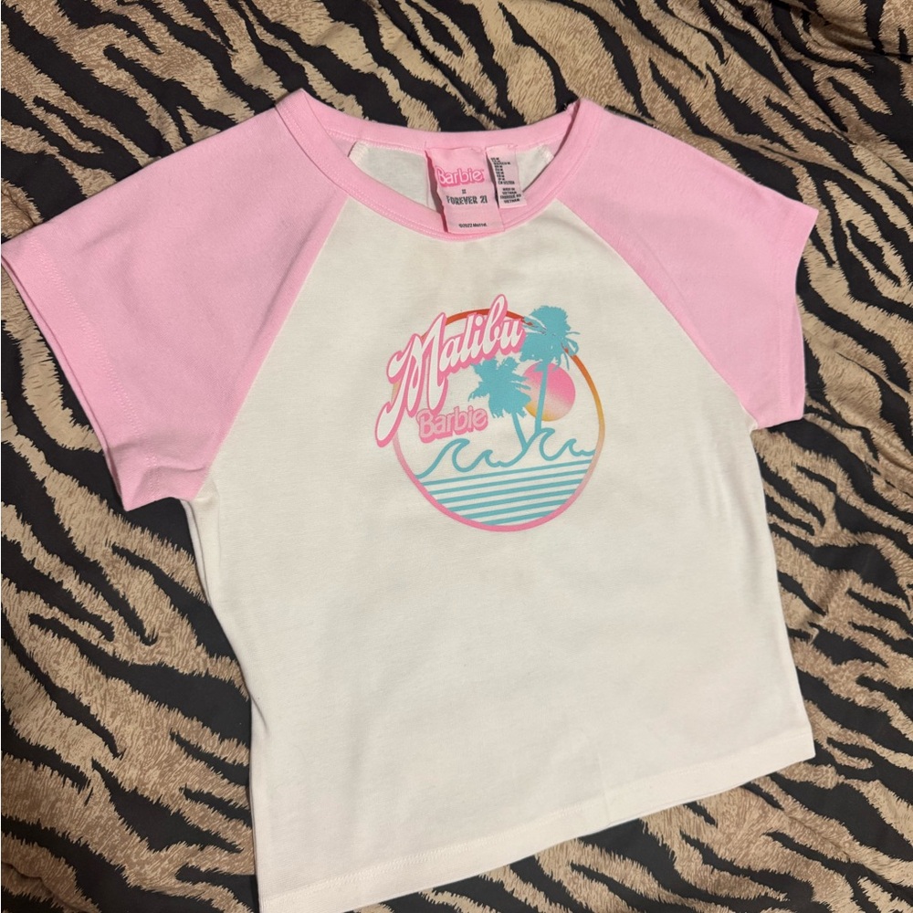 Forever 21 Barbie Pink and White Tee